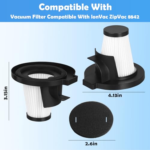 Filter Replacement Compatible with IonVac ZipVac 8842 8200 Handheld Vacuum Cleaner (4 Count)