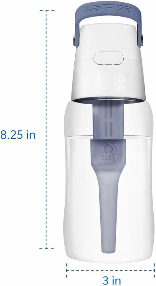 Dafi Filtered Water Bottle with Straw 17 oz - Sports Water Bottle Reusable with Carbon Filter for Gym, Travel, Daily Use - Leakproof, BPA-Free with Hypoallergenic Mouthpiece & Carrying Handle - Gray