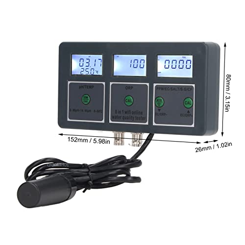 8 in 1 Water Quality Monitor S.G EC Salt ORP CF Temp Multi Parameter Wall Mount Water Quality Tester for Aquarium Hydroponics Laboratories