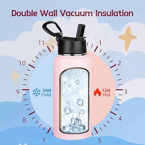32oz Metal Sports Insulated Water Bottle with Straw Lid