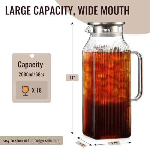 2 Liter 68 oz Square Glass Pitcher with Lid