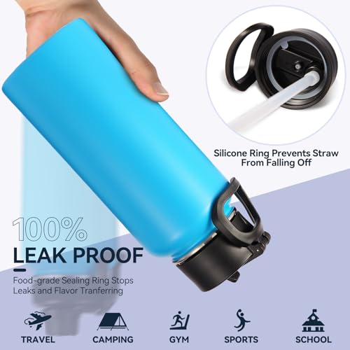 32 oz Insulated Water Bottles Bulk with 2 Lids (8 Count)