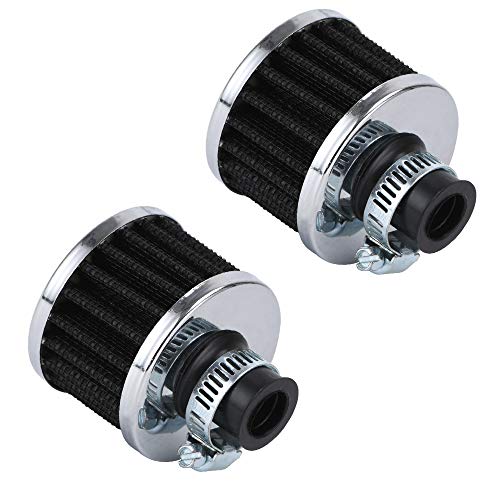 PTNHZ Universal 2 PCS 12mm Auto Cone Mini oil Air Intake Filter Crankcase Vent Valve Cover Breather Filter Flow Air Filters Black (2 Count)