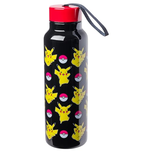 Pokemon Ball and Pikachu Stainless Steel Water Bottle with Strap