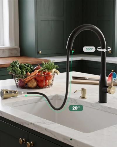 Black Gold Touchless Kitchen Faucets with Soap Dispenser & Sprayer