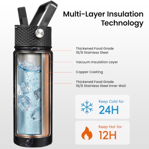18 oz Insulated Stainless Steel Water Bottle with Straw Lid