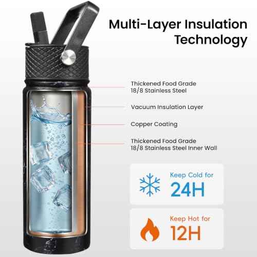24 oz Insulated Stainless Steel Water Bottle with Straw Lid