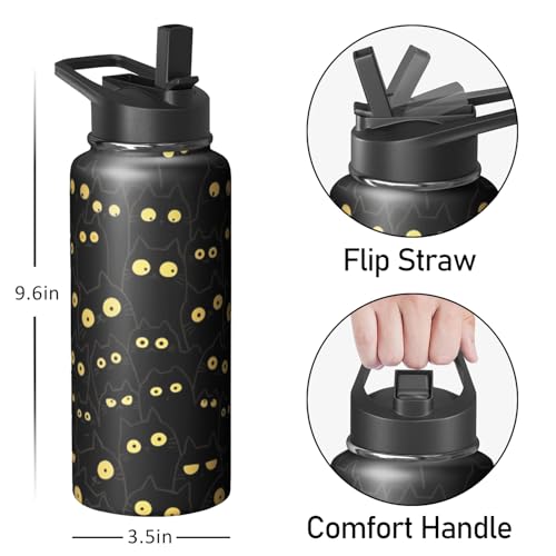32oz Cat Water Bottle with Handle and Flip Straw