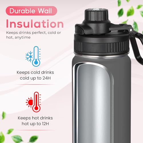 Y TOP 24 oz Insulated Water Bottle Leak Proof Spout Lid Fits in Car Cup Holder