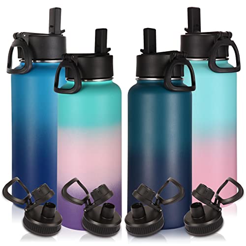 32 oz Water Bottles Bulk 4 Pack with Straw Lid & Spout Lid (4 Count)