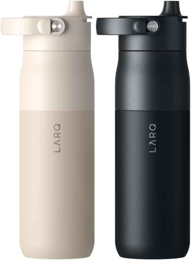 LARQ Twice as Nice Set Bottle Swig Top 23oz - Insulated Stainless Steel Water Bottle With Built-In Silicone Handle, Mojave Dune & Obsidian Black