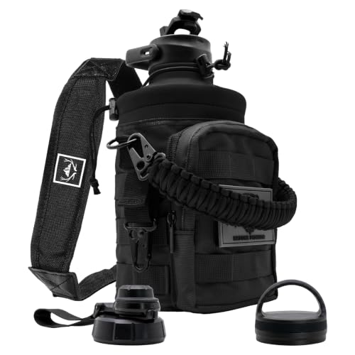 64 oz Tactical Water Bottle with MOLLE Bottle Pouch & 3 Lids