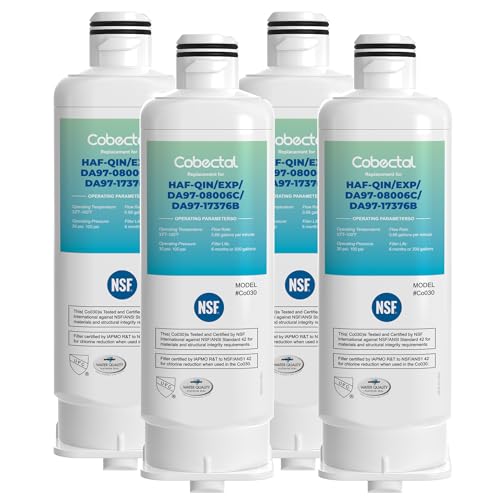 HAF-QIN/EXP Water Filter Replacement for samsung Haf-qin DA97-17376B RS27T5200SR RS22T5201SR RF27T5241SR RF23M8070SG DA97-08006C Rf28T5001SR RF27T5201SR RF27T5201SG Water Filter,4pack,by Cobectal (4 Count)
