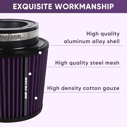 3 3.5 4 Inches Cold Air Intake Filter 76mm 89mm 101mm High Performance Washable Clamp