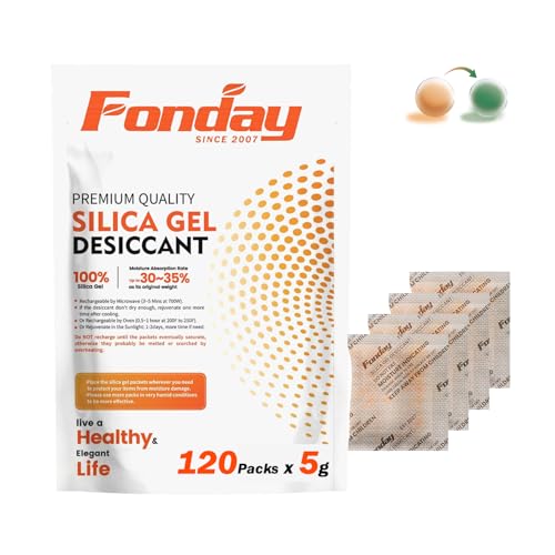 5Gram 120Packets Fonday Moisture Indicating Silica Gel Desiccant Packs (120 Count)