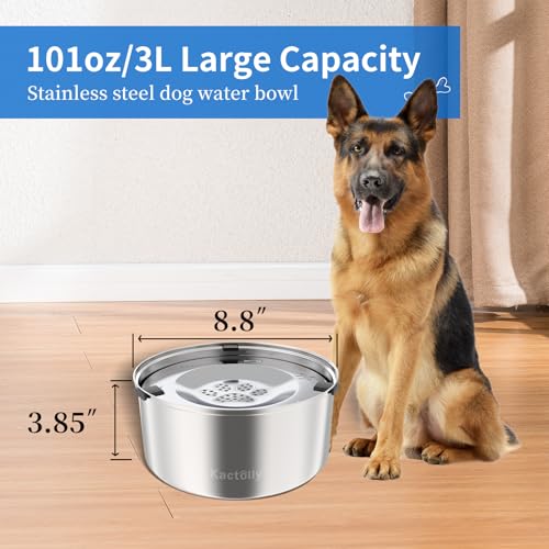 3L 101oz Dog Water Bowl Stainless Steel Slow Water Bowl for Dog (2.2 Pound)
