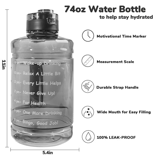 Large Water Bottle with Motivational Time Marker