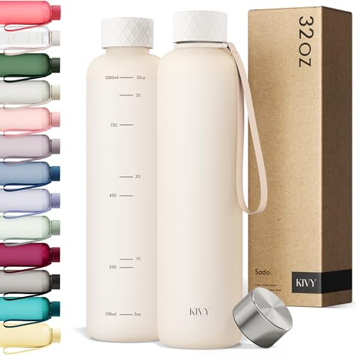 Slim Water Bottle 32oz [Lightweight & Shatterproof] Fits Backpack & Cupholder for Travel