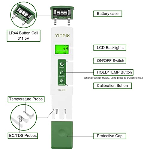 pH Meter Water TDS Tester Combo Pool pH Tester EC Test Hydroponics