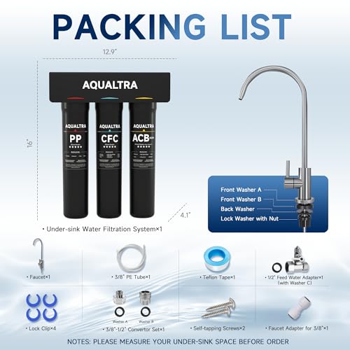 USF-3F-15 Slightly Alkaline Under Sink Filter System, 8K-40K Gal with Faucet, Reduce PFOA, PFOS, Chlorine, Lead, Mercury, Chloramine, Fluoride, Microplastics Particles, Bad Taste & Odor