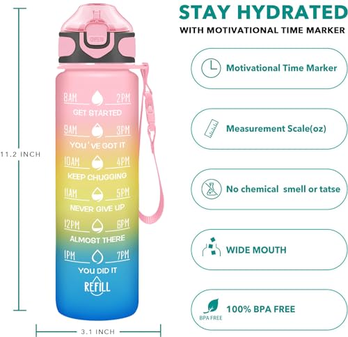 32 oz Drinking Water Bottle with Times to Drink and Straw