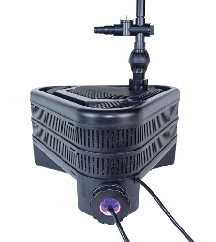 ALL-IN-ONE Pond Filter System with Quiet One – Double Capacity – For Cleaning 1500 Gallons Pond – Includes 758 GPH Pump, Fountain Heads, Ultraviolet Sterilizer, Mechanical Filtration