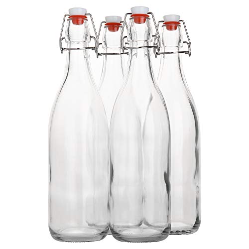 Flip Top Glass Bottle [1 Liter (4 Count)