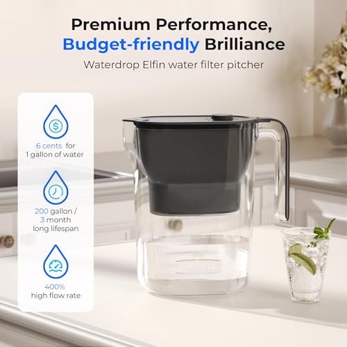 PT-05BL-L Water Filter Pitcher, 7-Cup, NSF Certified, Black