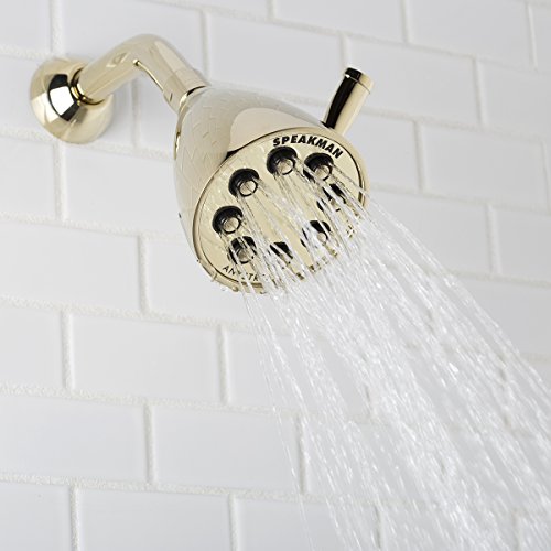 S-2251-PB Signature Icon Anystream High Pressure Adjustable Solid Brass Shower Head, Polished Brass