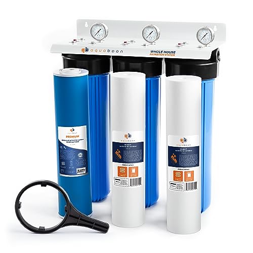 3 Stage Water Filter System with 20x4.5 GAC & Sediment Filters for Whole House Water Filtration System with Gauge & Release