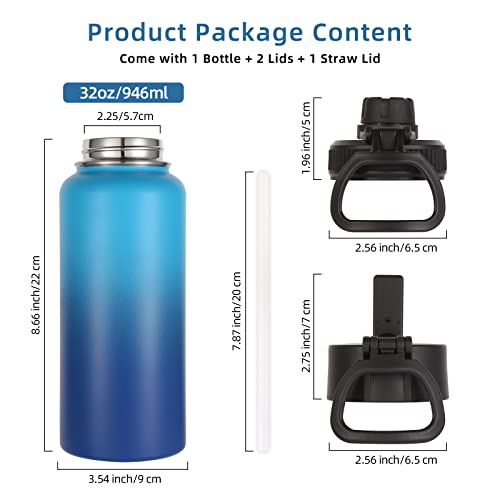 32 oz Water Bottle with Straw Lid & Spout Lid