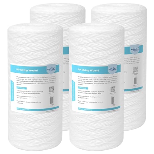 1 Micron 10"x4.5" String Wound Whole House Water Filter Replacement Cartridge Universal Sediment Filters for Well Water (4 Count)