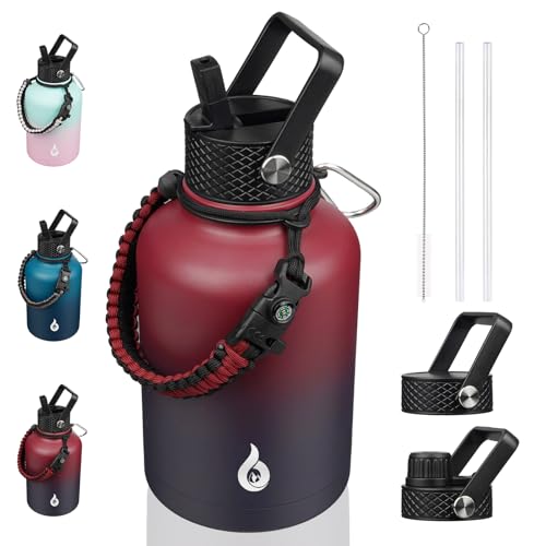 50oz Insulated Water Bottle with Straw Lid Stainless Steel Water Jug