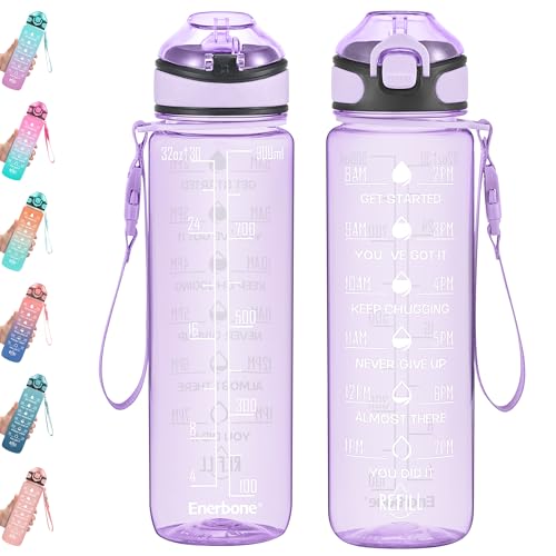 32 oz Water Bottle with Times to Drink and Straw