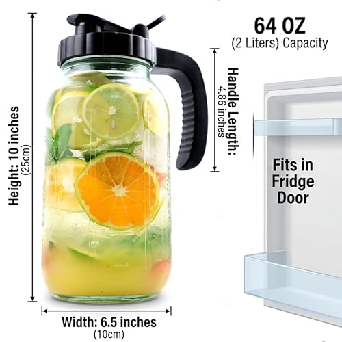 Mason Jar Pitcher 64 Oz 2 Set Sun Tea Glass Jar With Spout 2 Quart Wide Mouth Half Gallon Pitcher For Cold Brew (2 Count)