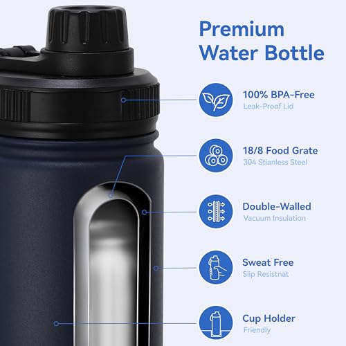 16 oz Water Bottle Stainless Steel Double Wall Vacuum Insulated Water Bottle with Straw lids & Spout Lid