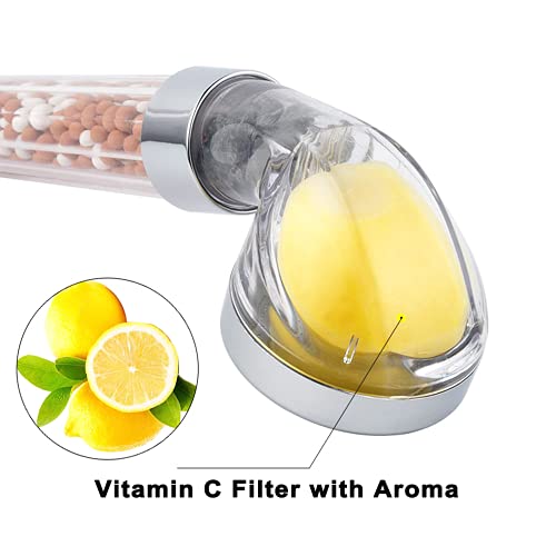 Vitamin C Filter High Pressure Handheld Shower Head with Bracket and Metal Hose Purifying Hard Water Softener Chlorine Flouride Filter Aroma Showerhead Fresh Dry Skin & Hair Loss