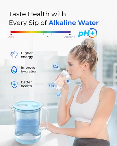 PT-72B-A Glass Alkaline Water Filter Pitcher, 7-Cup, Blue