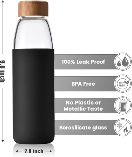 25 Oz Borosilicate Glass Water Bottles with Bamboo Lid