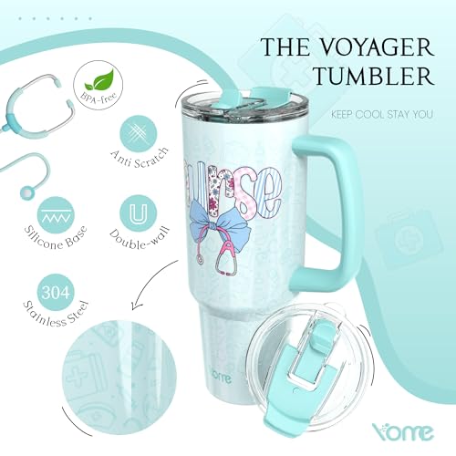 40oz Nurse Tumbler with Handle and Flip Straw
