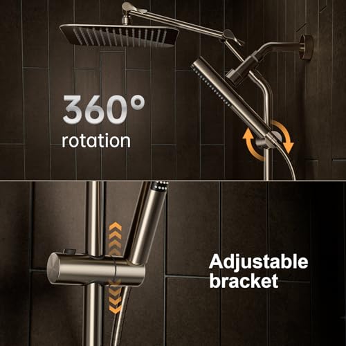 All Metal 10" Luxurious Brushed Nickel Rain Shower Head with Handheld