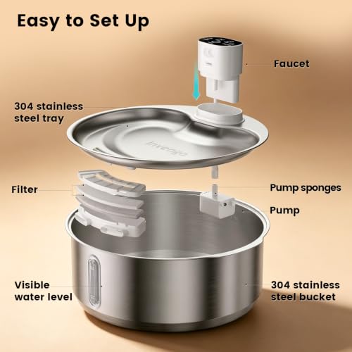 8L 270oz Cordless Stainless Steel Dog Water Fountain