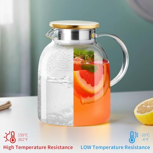 2L 68OZ Glass Pitcher with Lid and Spout