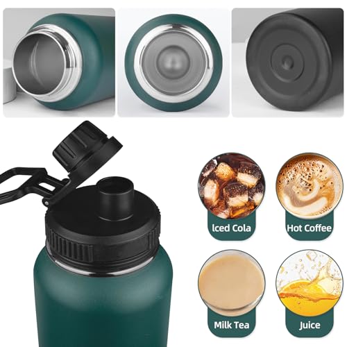 40oz Large Metal Sports Insulated Water Bottle with 2 Lids