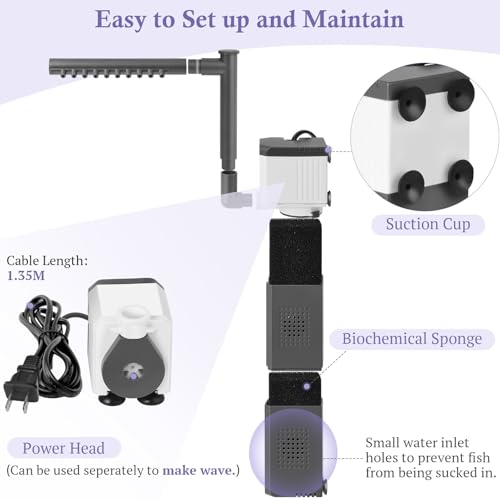 15W 210GPH Ultra Powerful Aquarium Filter for 25