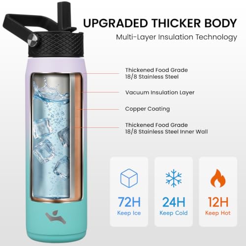 25 oz Insulated Stainless Steel Water Bottle with 3 Lids
