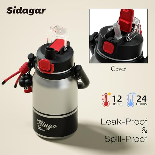 32 oz Leak proof Insulated Water Bottle with Straw & Handle Grey