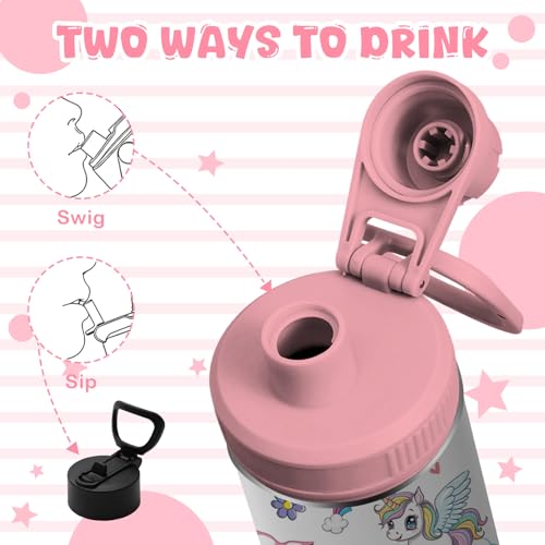 18oz Unicorn Girls Water Bottle with 2 Lids