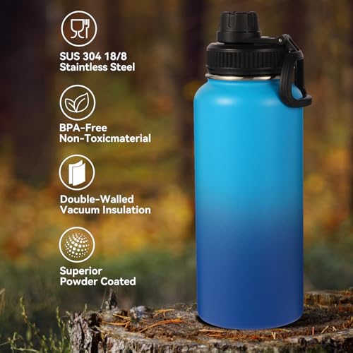 32 oz Insulated Water Bottles Bulk with 2 Lids (4 Count)