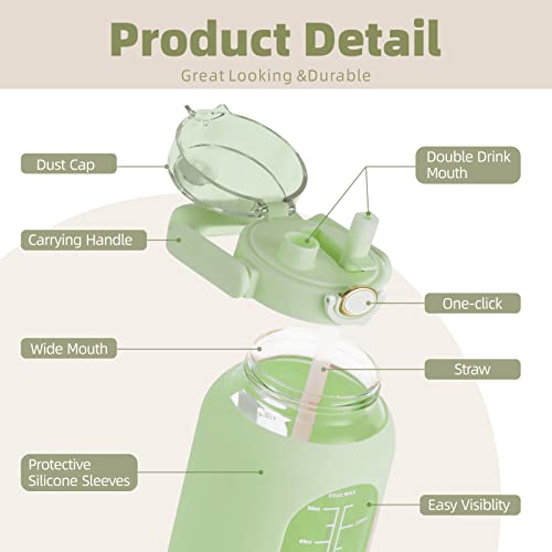 64 oz Glass Water Bottle with 2